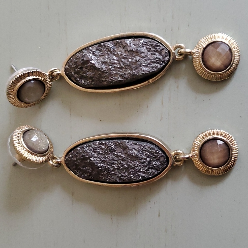 Stone and Gold Tone Hanging Earrings